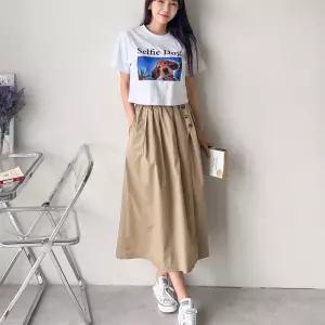 여자 버튼 핀턱 플레어 코튼 랩스커트 여름 롱스커트