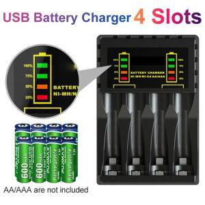 배터리 충전기 4 슬롯 1.2V NiMH NiCd AAA/AA 충전식 배터리 USB C 마이크로 충전기 용 표시기가있는 지능