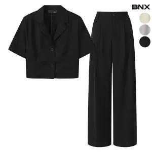 여성 반팔 블레이저 밴딩 슬랙스 셋업