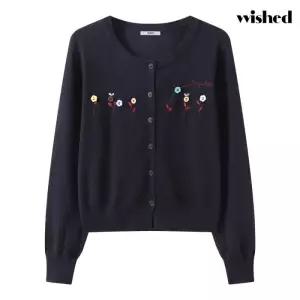 버튼 자수 믹스 라운드 니트 가디건 (WIDACD019)