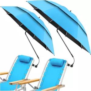 NBtoUS 2팩 48.6인치 이중 캐노피 우산 클램프 UPF50 비치 체어 클립 360 조절 가능한 휴대용 야외 그늘막