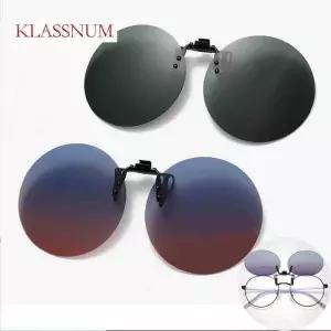 원형선글라스 KLASSNUM 라운드 프레임 업턴 편광판 클립 선글라스 파일럿 쉐이드 남성 플립 업 운전 안경