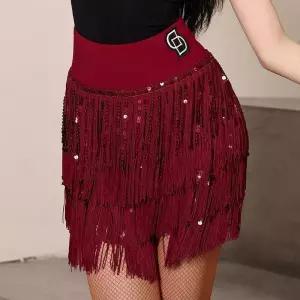 라인댄스복 스팽글수술스커트 라틴 치마 반짝이 (1)