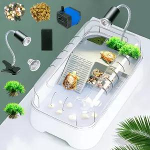 거북이 수족관 키트 펌프 필터 배스킹 플랫폼과 자외선 바닥 배수 가재 소형 파충류를 위한 다기능 구역