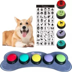 의사소통을 위한 고무 매트가 있는 5가지 색상의 반려견 버튼 세트 음성 녹음 반려동물 대화 훈련 및 행동