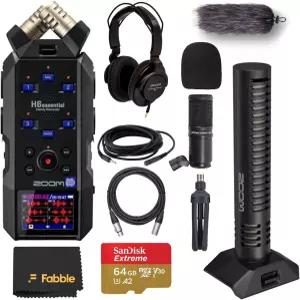Zoom 스테레오 샷건 마이크 캡슐 팟캐스트 헤드폰 XLR 케이블 테이블탑 스탠드 윈드스크린 64GB SD 메모리