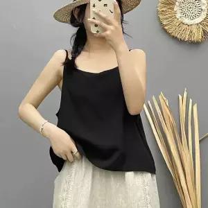 루타꽁몰 여친 여름 캐주얼 솔리드 넥 린넨 베스트 더블 어깨끈 나시 슬림 HO2