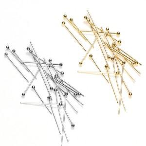 50개 0.6mm 스테인리스 스틸 금도금 헤드 핀 DIY 귀걸이 부자재 수제 공예 비즈 쥬얼리 제작 액세서리