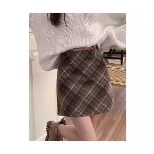 여자 정장 스커트 모직 체크 가을 메일라드 빈티지 랩 BE3