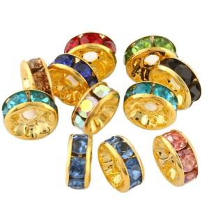 50개/세트 4mm 6mm 8mm 믹스 골드 컬러 라인스톤 론델 루즈 스페이서 비즈 금속 크리스탈 쥬얼리 제작 DIY