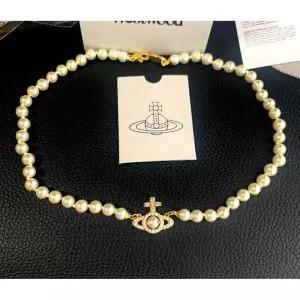 미국 비비안 웨스트우드 올림피아 펄 목걸이 진주 골드 초커 38cm 끈 조절 가능 235517837602