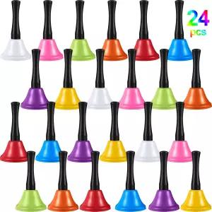 24피스 메탈 스틸 핸드벨 콜 서비스 컬러풀 노트 악기 학교 저녁 식사용 블랙 나무 손잡이 콜링 데코 8가지