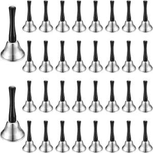 34피스 금속 핸드벨 벌크 카브시페아 실버 스틸 작은 핸드헬드 학교 교회 검은색 나무 손잡이 관리가