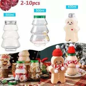 호환  2-10PC 크리스마스 진저브레드 맨 캔디 항아리 밀봉된 플라스틱 주스 음료 병 크리스마스 파티 새해