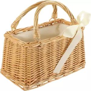 프레티줌 직조 꽃바구니 9x6인치 휴대용 꽃꽂이 빨대 크로스바디 장식 보관 바구니 여성 결혼식 피크닉