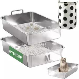 점토 쓰레기 뭉침용 아미보드 스테인리스 스틸 체거름통 손잡이가 있는 대형 금속 간편한 청소 - 17.7 Lx