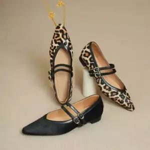 여자 라운드 스트랩힐 펌프스 메리제인 슬링백 호피무늬 소프트 신발 통굽 KS5