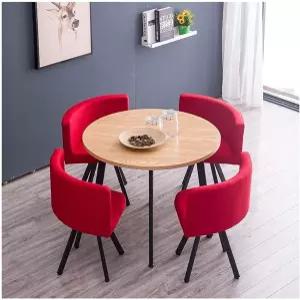 컨퍼런스 리셉션 룸 커피 테이블 의자 4개 90cm 원형 원목 카페 거실 주방 레스토랑용 코튼 린넨