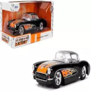 자다 토이즈 빅타임 머슬 24 957 콜벳 다이트 자동차 - 도어 후드 트렁크 고무 타이어(유광 블랙 플레임)