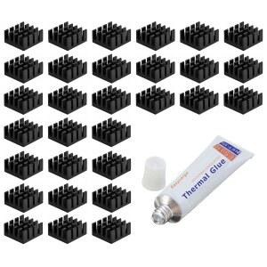 이지카고 30pcs 14mm 히트싱크 14x14x7mm, 열전도성 포함, 냉각기 GPU 칩을 위한 블랙 양극 산화 알루미늄 VRAM VGA RAM (14mmx14mmx7mm)