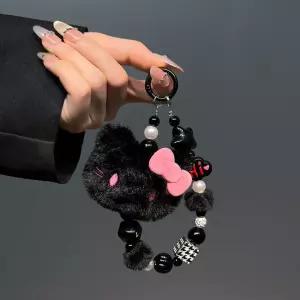 키티 플러시 아크릴 구슬 체인 하트 휴대폰 스트랩 수제 DIY