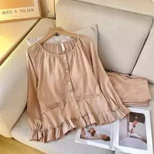 수피 면 브라 파자마 긴팔 패드 파자마세트 JEN1