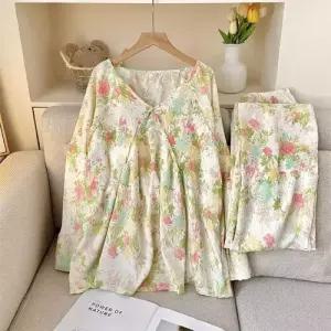 수피 면 파자마세트 파자마 긴팔 브라 패드 JEN1