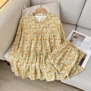 수피 면 파자마 패드 브라 긴팔 파자마세트 JEN1