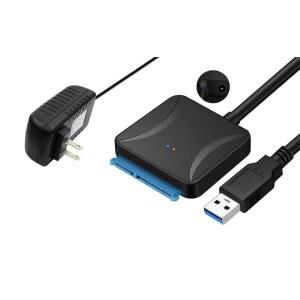 2.5/3.5인치 하드 드라이브용 SATA-USB 3.0 어댑터, 12V 2A 전원 공급 장치가 있는 USB-SATA 드라이브 외장 HDD SSD 도킹 스테이션 케이블 컨버터 (0