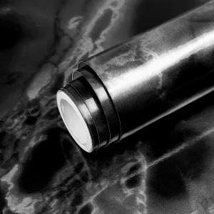 Qianglive 블랙 마블 접촉 용지 광택 필 앤 스틱 벽지 조리대 가구 워터푸프 자가 접착식 탈착식 주방 거실