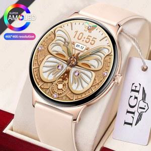 LIGE 신형 466*466 AMOLED HD 화면 스마트워치 여성용 블루투스 통화 스마트 팔찌 맞춤형 시계 여성 건강