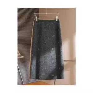 엘럽 여자 정장 스커트 고급스러운 테일러드 그레이 모직 자수 봄 가을 겨울 도톰 A라인 원템3