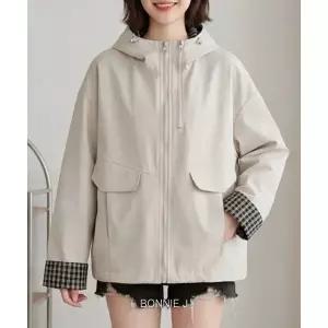 [하프클럽/]데일리 체크 배색 후드 점퍼 루즈핏 코튼 자켓 2color 여리여리 아