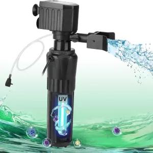 하이거 수족관 10-40갤런 탱크용 U-V 필터 지하수 및 조류 청정용 잠수식 내부 어항 염수 담수용 공기 공급