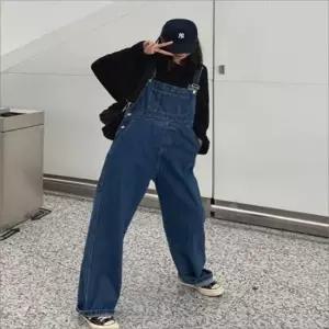 데님멜빵팬츠 데님 청 와이드핏 점프수트 오버롤 여자 멜빵바지