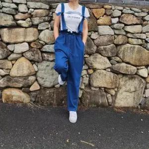 코디 여성 청 멜빵바지 밴딩 오버롤