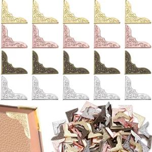 Hzopcw 120pcs 메탈 북 코너 프로텍터 스크랩북용 빈티지 포토 저널 노트북 사진 앨범용 장식용 페이퍼백