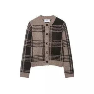 여자 봄 코트 하프 체크 캐주얼 쇼트 니트 BE1
