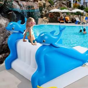 Seenelling 98인치 거대한 풍선 돌고래 수영장 슬라이드 초대형 워터 재미있는 야외 물놀이 여름 어른들을