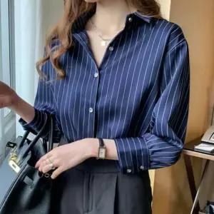 스트라이프 클래식 셔츠 무드 9부 캐주얼룩 셔츠