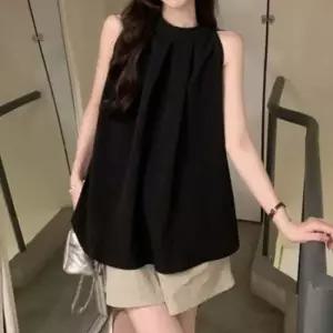 홀터넥 셔링 주름 플레어 민소매 나시 블라우스 퍼프블라우스