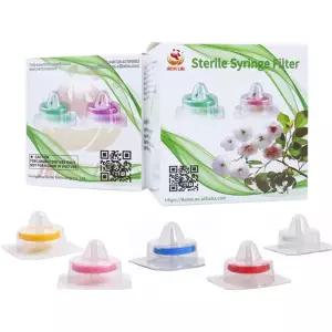 IKEME 25mm 살균 주사기 필터 PTFE 나일론 PES MCE PVDF 친수성 밀리팔 실험실 필터 의료 및 연구용