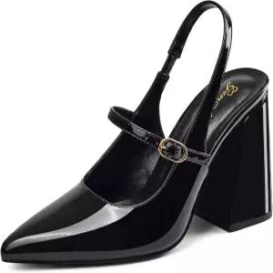 젠슈오 여성 청키 슬링백 메리 제인 펌프스 4 하이 블록 힐 클로즈드 포인티드 토 드레스 슈즈 웨딩 파티