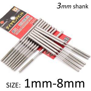 2-5pcs 1-8mm 다이아몬드 및 CBN 그라인딩 헤드 70mm 긴 플랫 실린더 버 포인트 3mm 생크 조각 비트 Dremel 로타리 도구