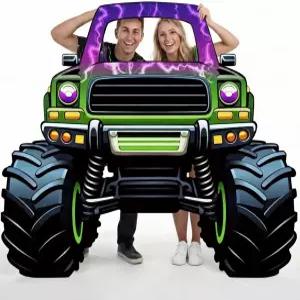 카포다 몬스터 트럭 골판지 사진 소품 60x48 대형 레이싱카 컷아웃 배경 생일 파티 장식용 페이스 홀