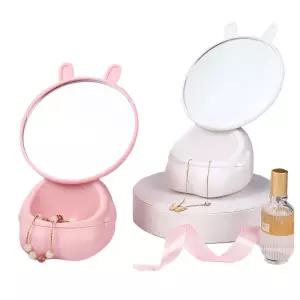 (힘찬)뷰레이터닷컴 토끼 미니 탁상거울 화장대 거울 인테리어 원형 스탠드 학생 메이크업 여선물 여아선물