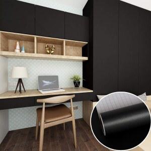 40/55CM 폭 자체 접착 필름 블랙 매트 두꺼운 스티커 주방 벽 방수 룸 벽지 가구 커버 종이