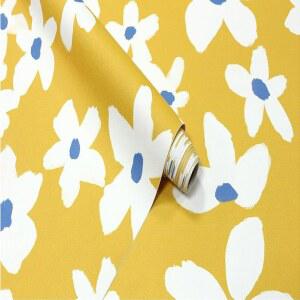 노란색 흰색 파란색 꽃무늬 껍질을 벗겨 붙이는 벽지 침실 욕실 홈 데코용 탈부착 가능한 자체 접착 질감 있는 접착식 종이