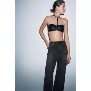 ZARA 100% 꼬임 레더 브라 - 블랙 413057