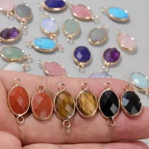 패션 천연 석재 펜던트 타원형 모양 radorite 자수정 오팔 커넥터 쥬얼리 팔찌 귀걸이 목걸이 DIY에 대한